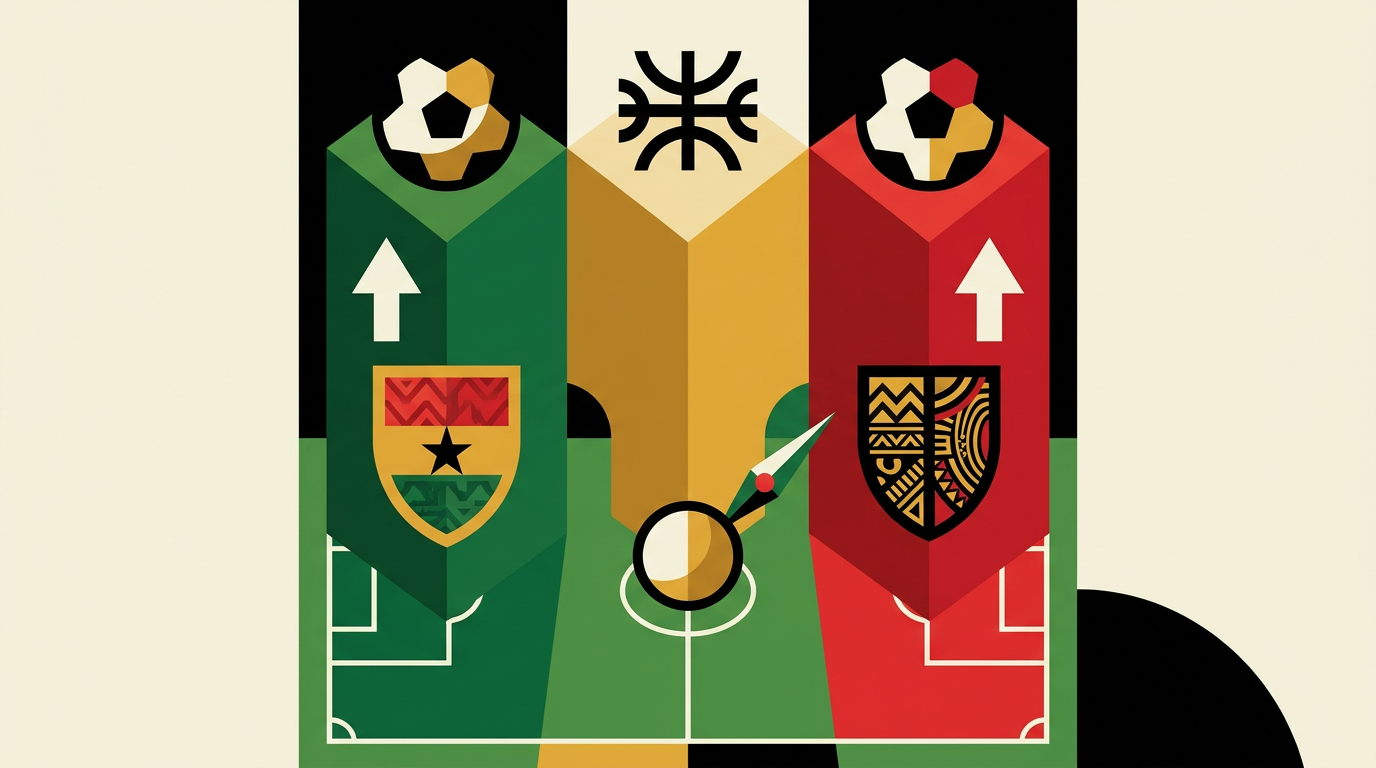 Football predictions editorial image with 1X2 match-result symbols and football analysis elements for an adult Ghana betting guide.