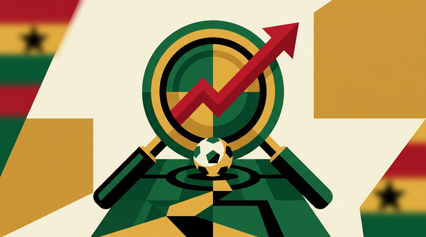 Editorial illustration of adult football match analysis tools for a guide to today’s betting tips in Ghana