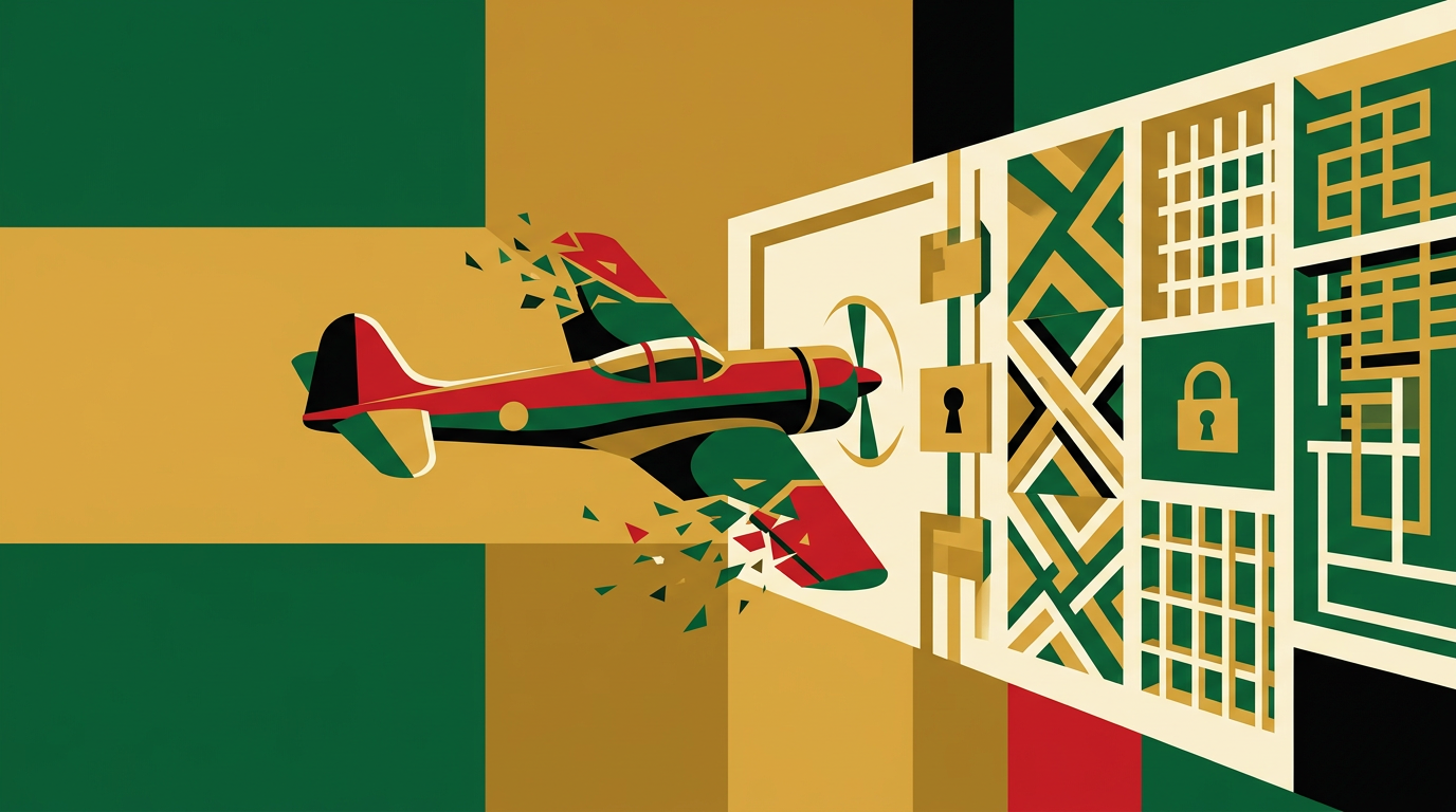 Editorial illustration for a Ghana guide explaining hack claims around Aviator Game