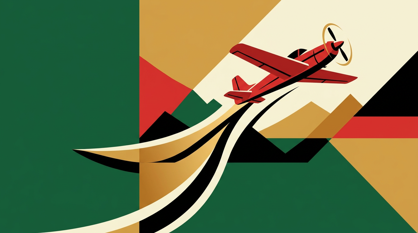 Abstract editorial illustration for an Aviator game guide in Ghana with an aviation-inspired digital gaming interface