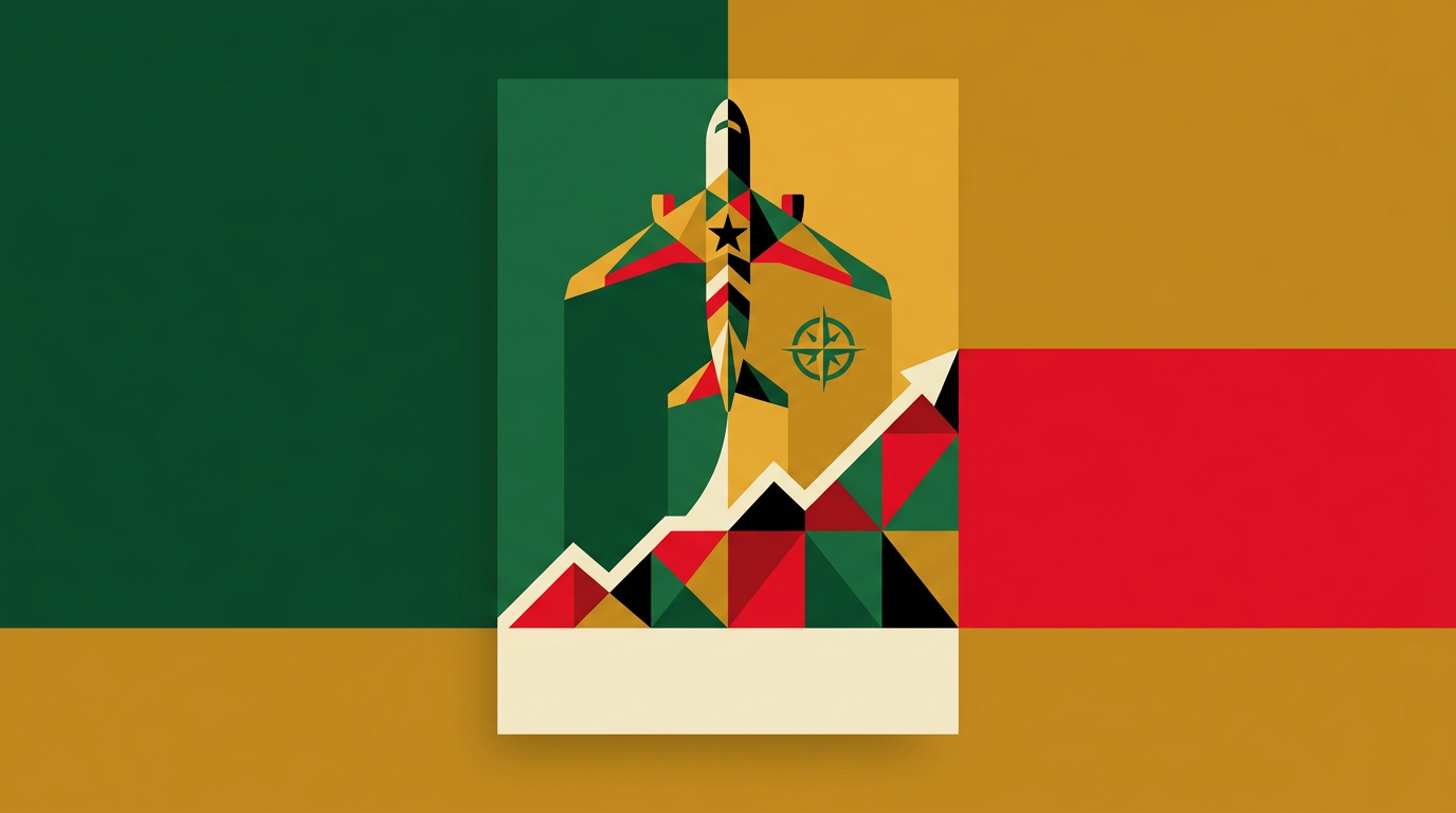 Editorial illustration of Aviator-style gameplay on mobile and laptop for a Ghana gambling guide
