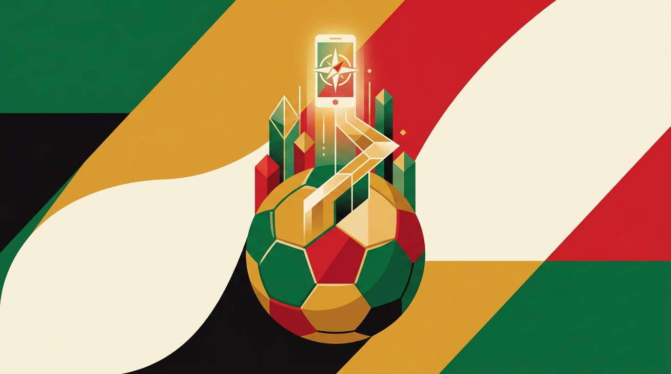 Smartphone displaying football prediction statistics beside a football in an editorial Ghana betting guide context