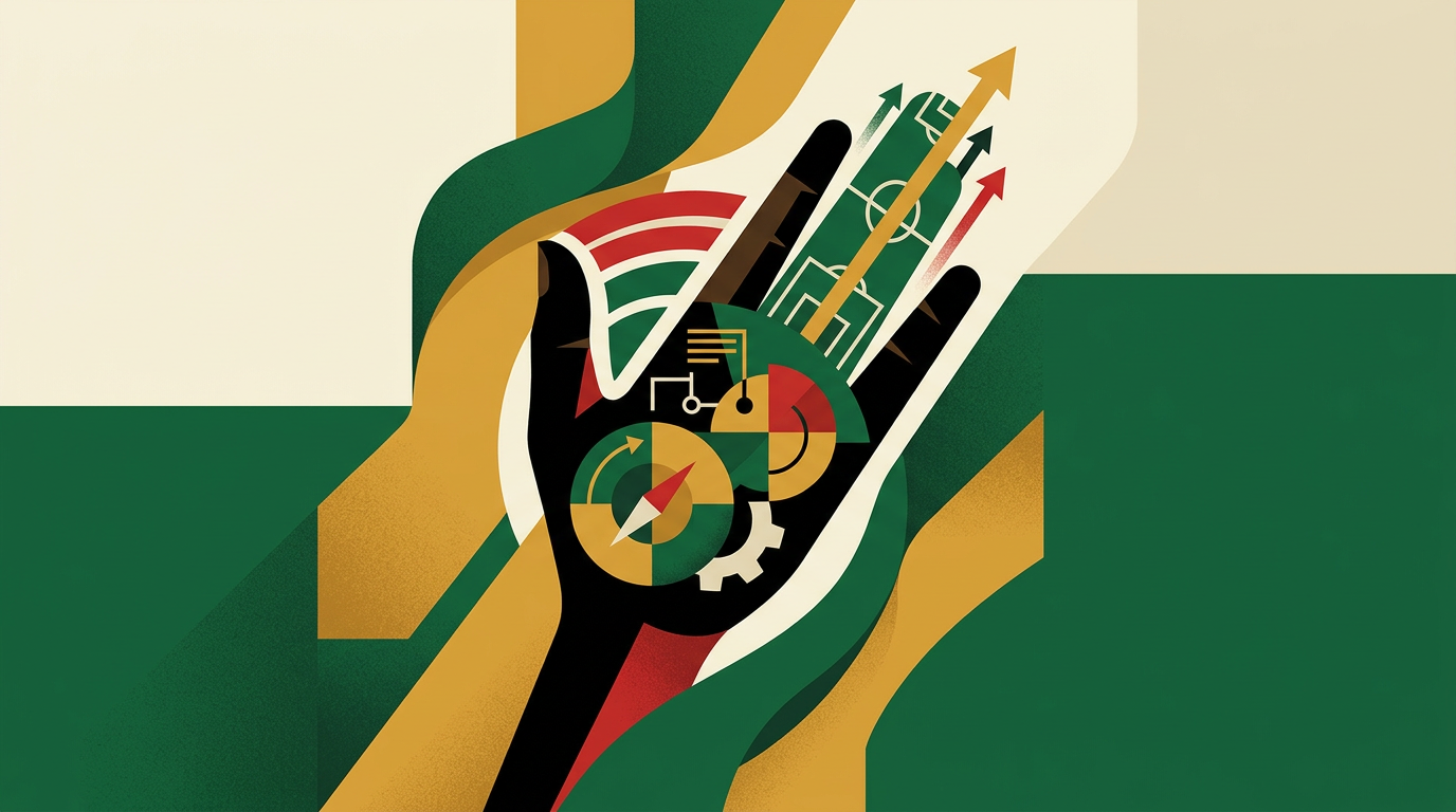 Editorial illustration of football match analysis tools for a Premier League betting tips guide in Ghana