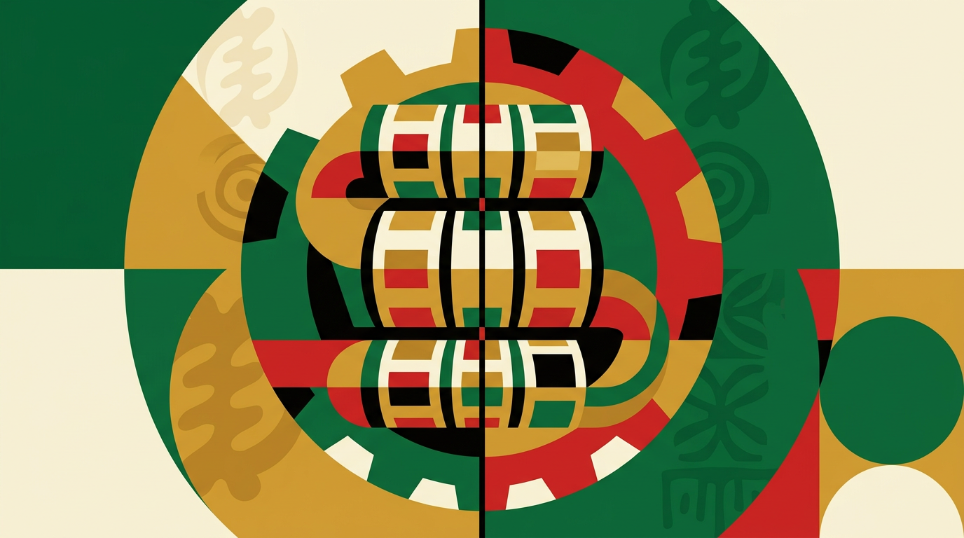 Editorial illustration of generic online slot reels on a mobile device for a Ghana slots guide