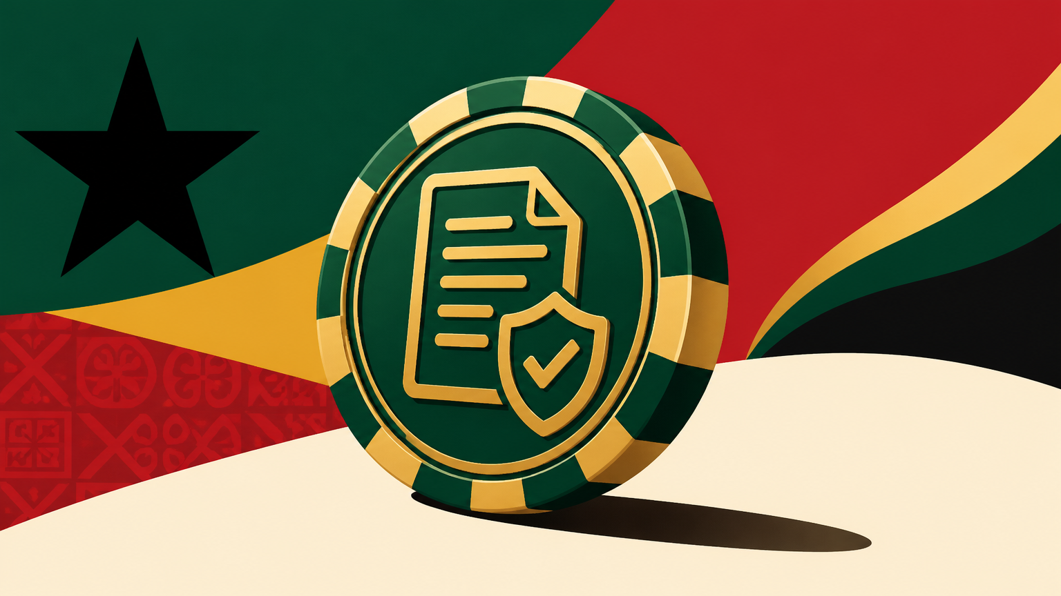 Editorial illustration of casino bonus terms and conditions guide for adults in Ghana, showing a laptop with bonus rules and a checklist.