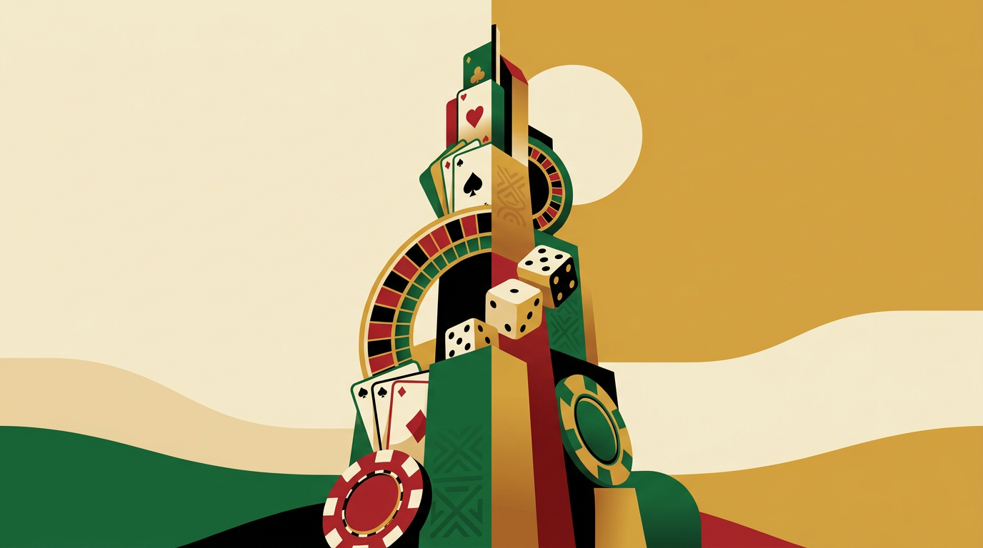 Illustration of generic casino game categories on mobile and desktop for an adult Ghana casino games guide