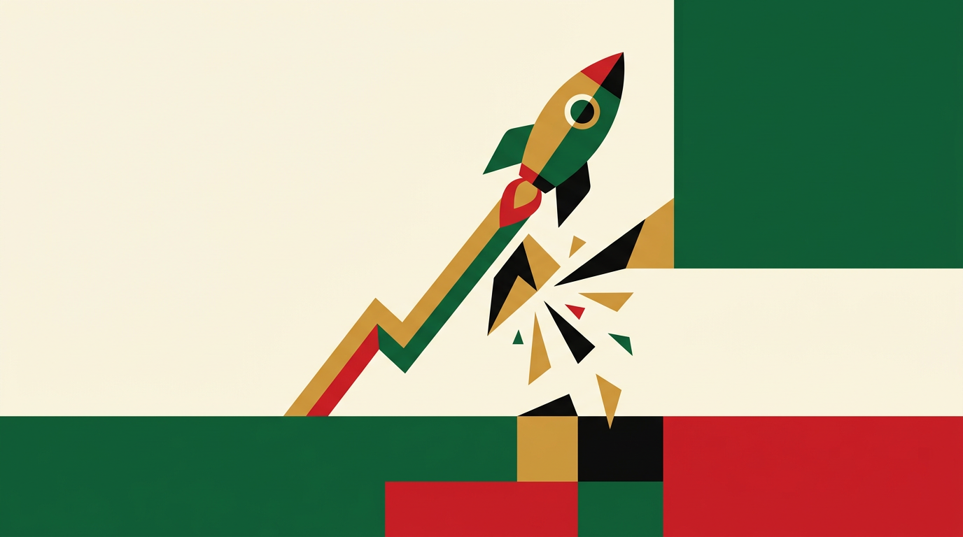Editorial illustration of a crash game multiplier rising on a digital screen