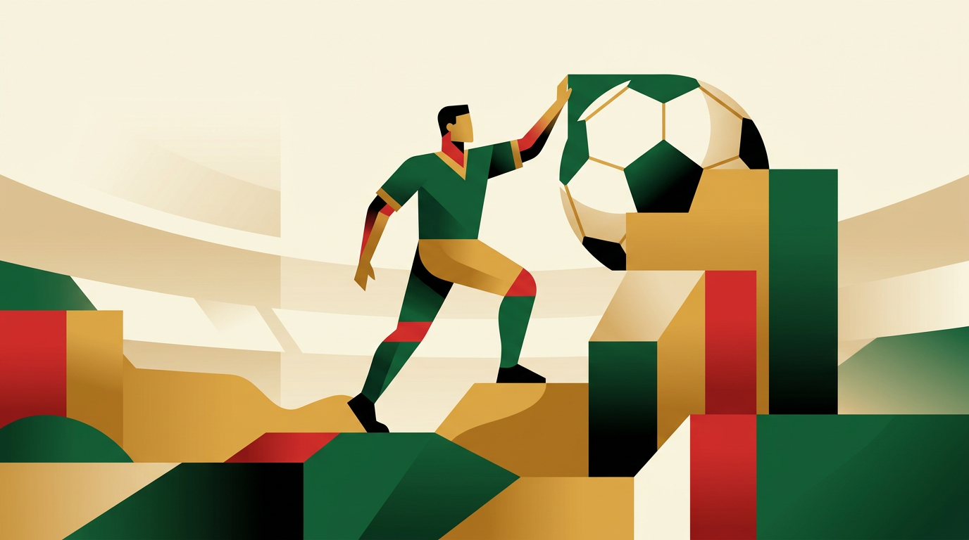 Editorial illustration of football handicap betting with a tactics board and adjusted goal lines