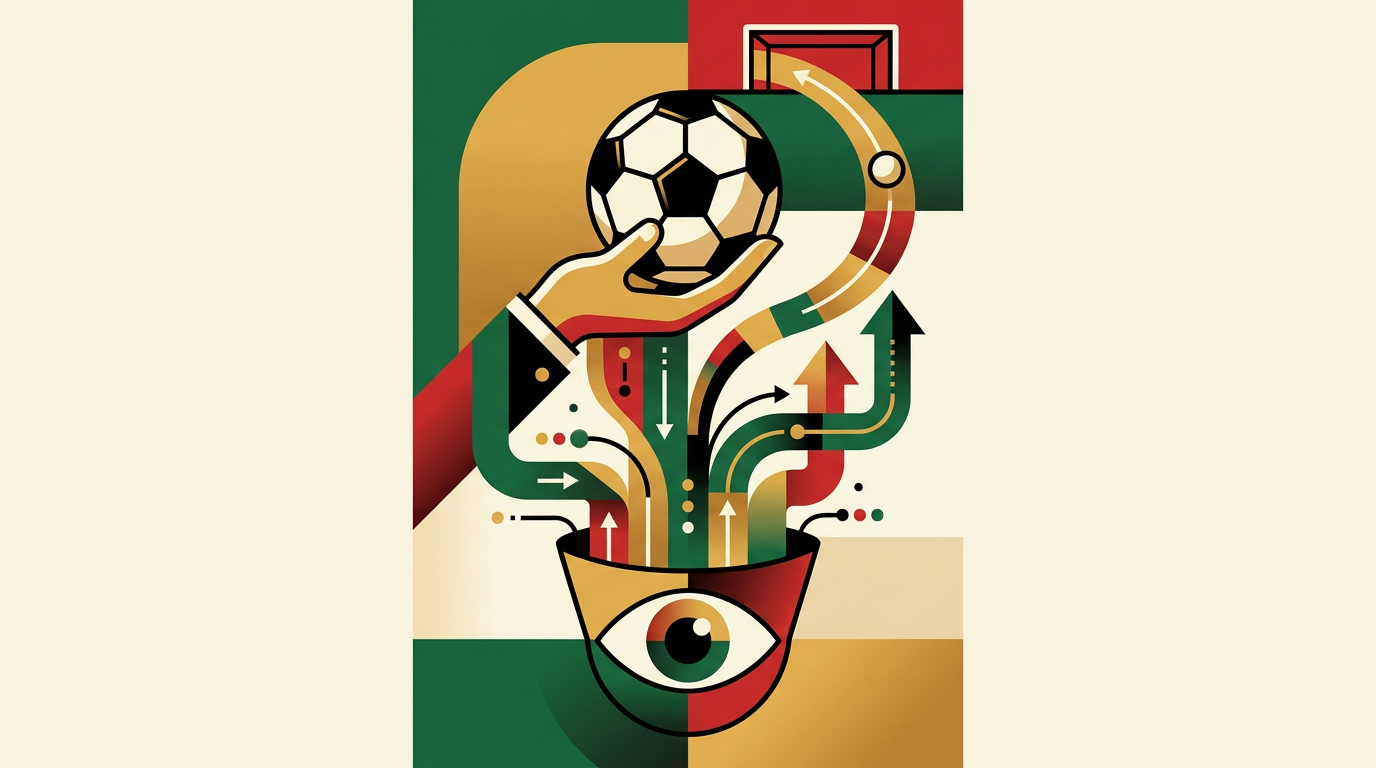 Football predictions editorial image showing a football, tactics board, laptop charts, and printed match statistics in a neutral Ghana-focused analysis setting.