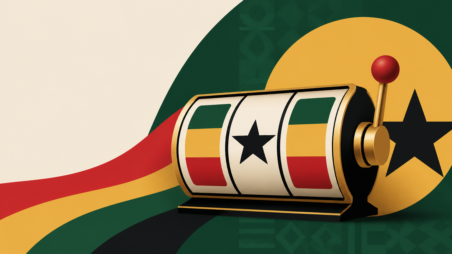 Illustration of a phone and laptop showing generic online slot game screens for an adult guide in Ghana