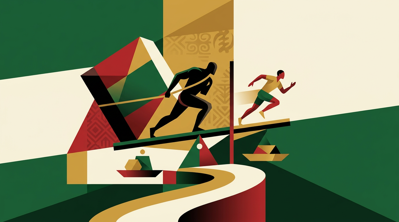 Editorial illustration for a Ghana guide explaining handicap betting in football with sample handicap lines and adjusted scores