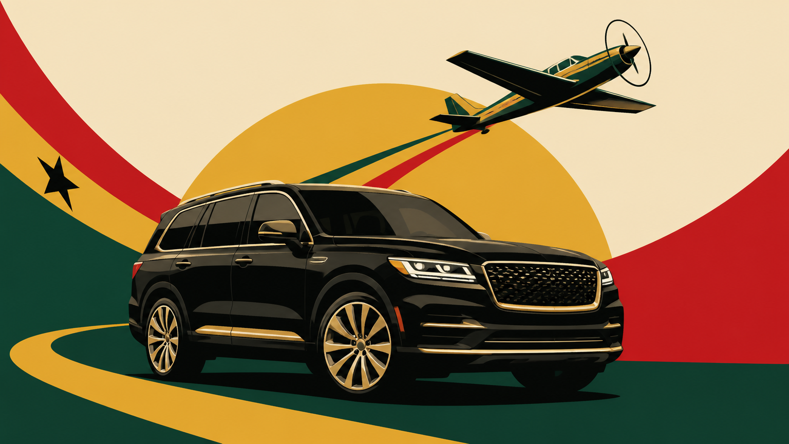 Editorial illustration for a Ghana guide to the Aviator Game with aviation-themed graphics