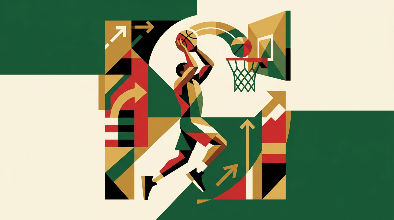 Basketball betting tips guide illustration with basketball and analysis graphics