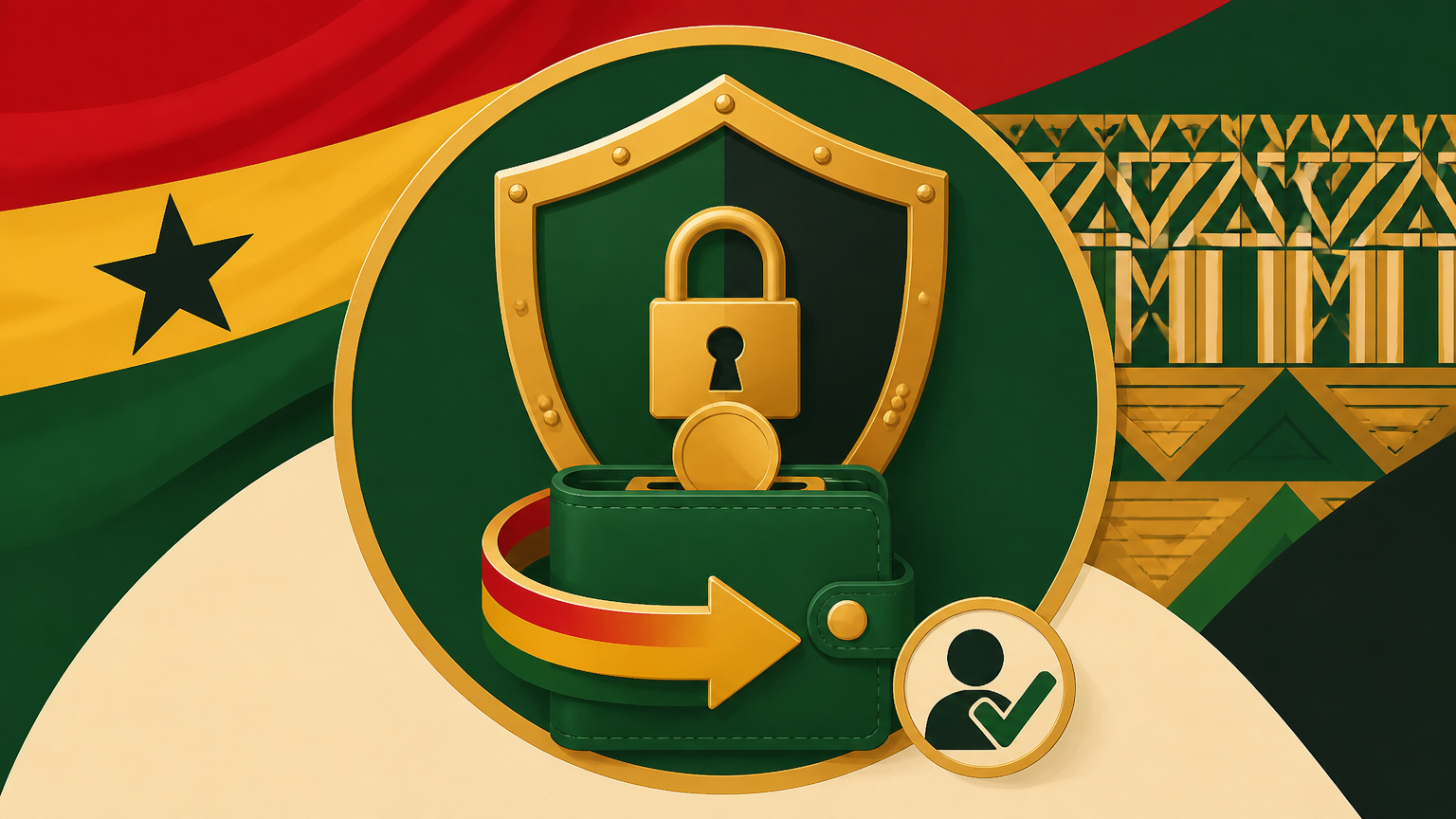Illustration of a generic online casino payment screen with a low deposit amount and account verification symbols for a Ghana-focused guide.