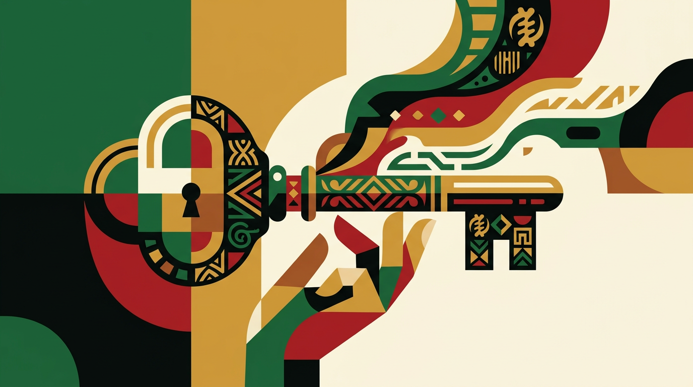 Editorial illustration for a Ghana guide to online casino bonuses showing a device, bonus icons, and terms documents