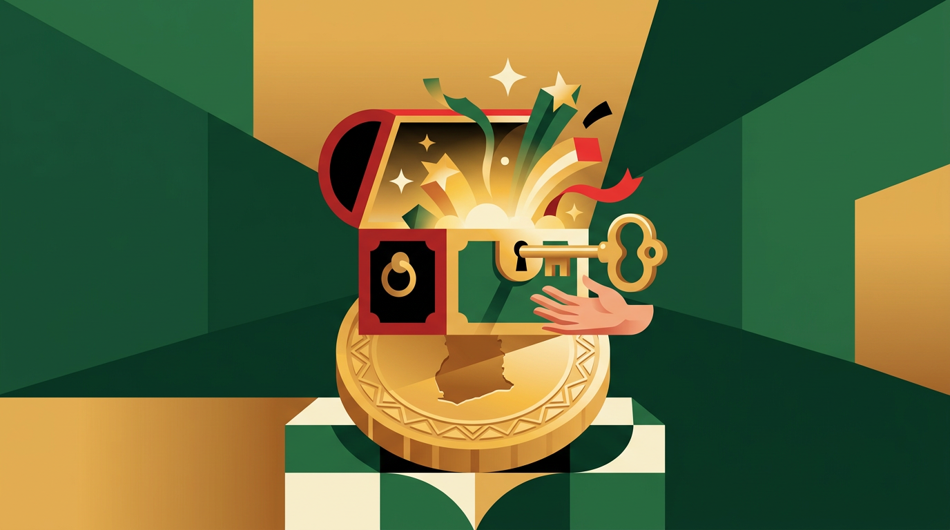 Editorial illustration for a Ghana guide to casino welcome bonuses and no-deposit offers