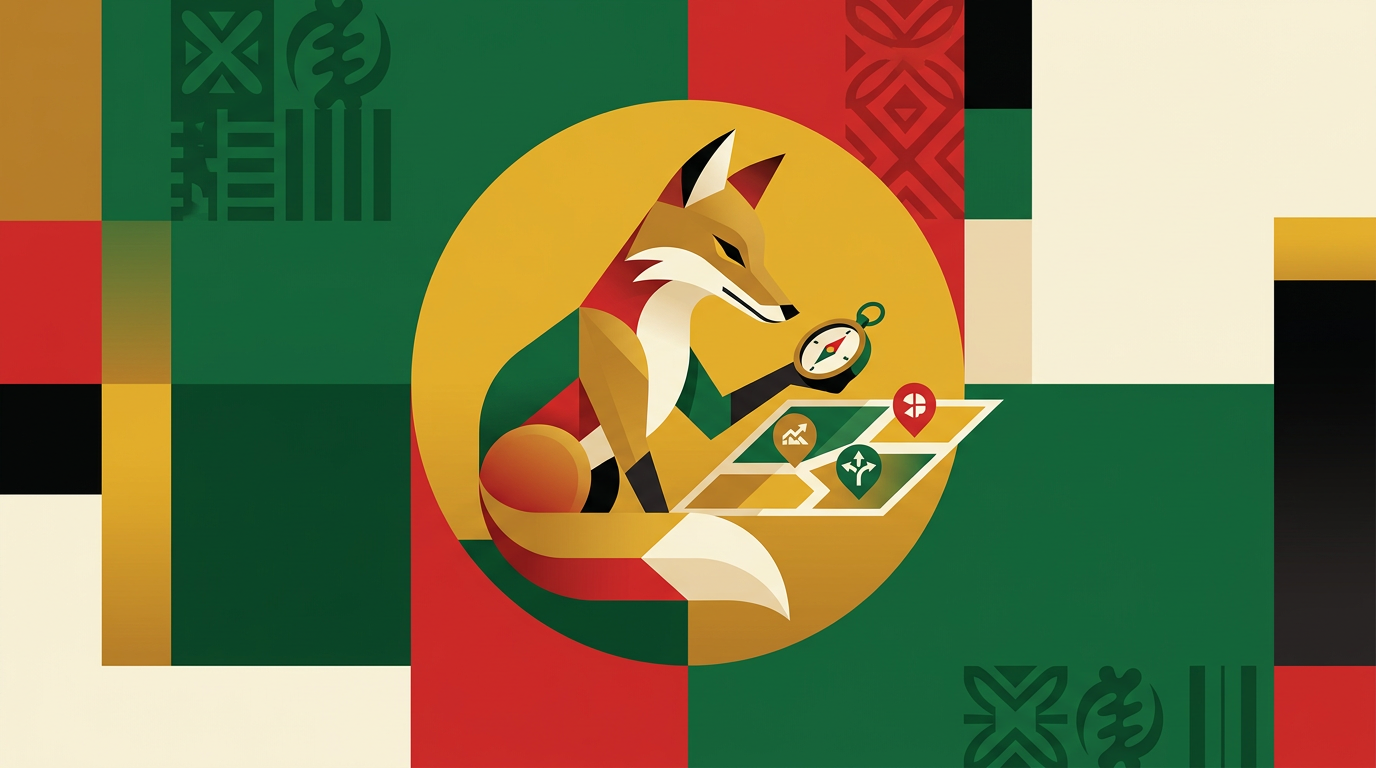 Editorial illustration for a Betfox Ghana review with mobile betting access theme