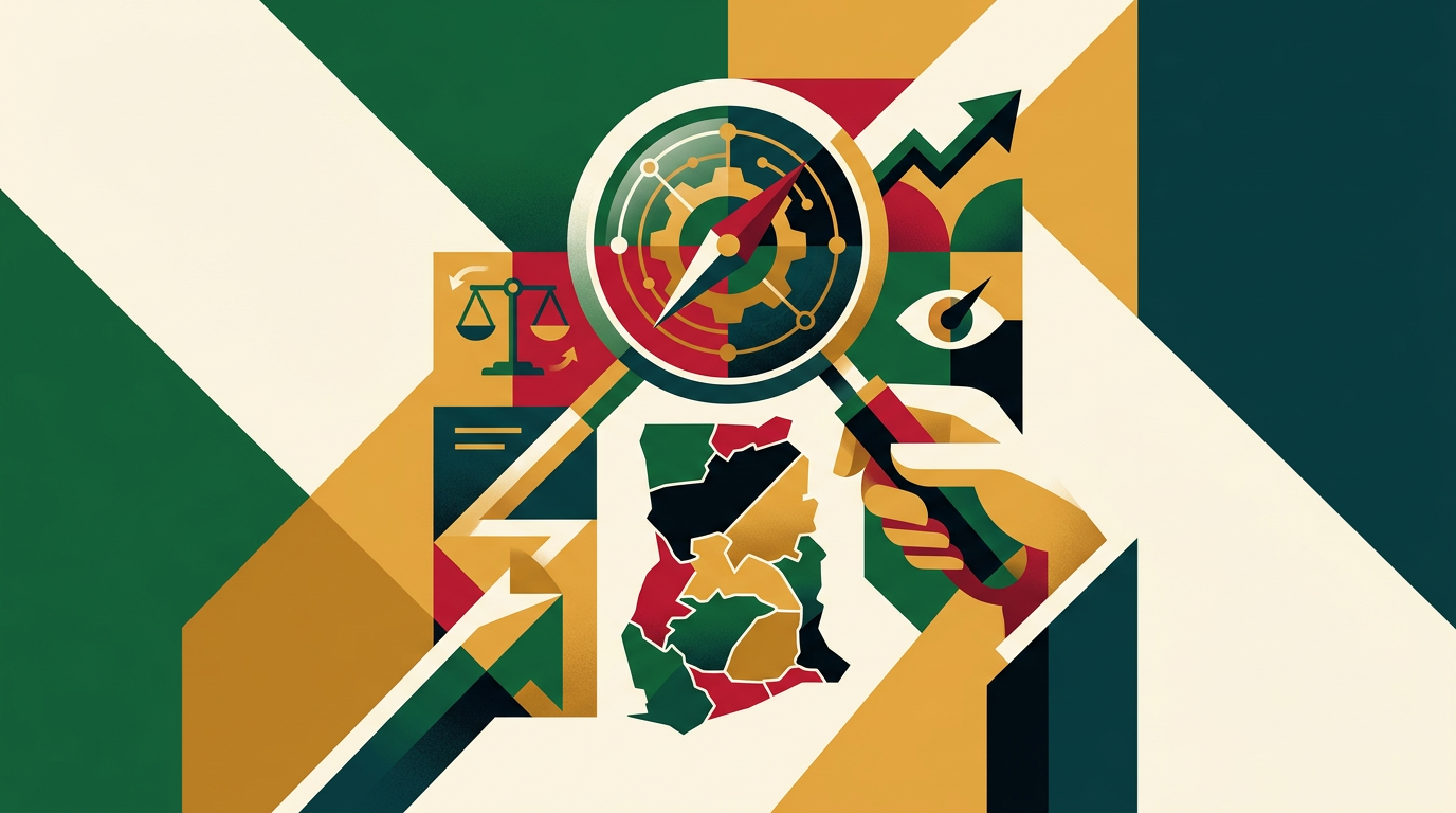 Editorial illustration for a MelBet Ghana review showing a smartphone and laptop with generic sports betting interface elements in a professional setting.