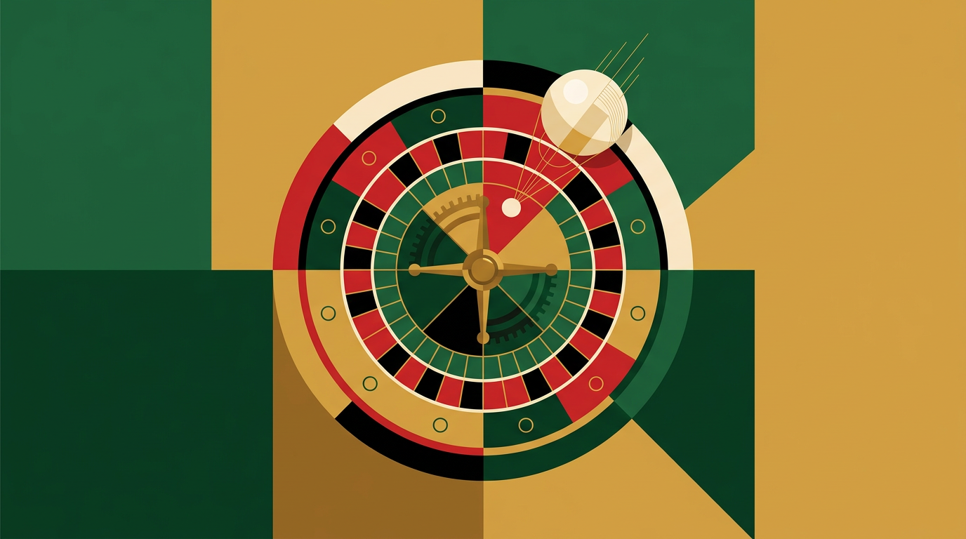 Editorial illustration of a roulette wheel and betting table for a Ghana roulette simulator guide