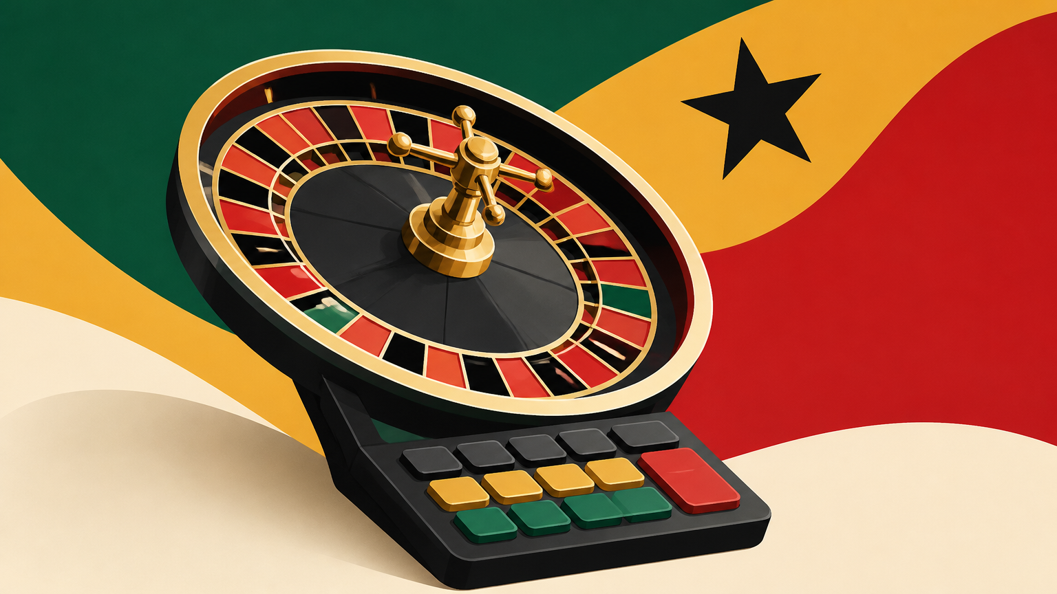 Roulette wheel and betting layout beside a calculator for an informational roulette payout guide