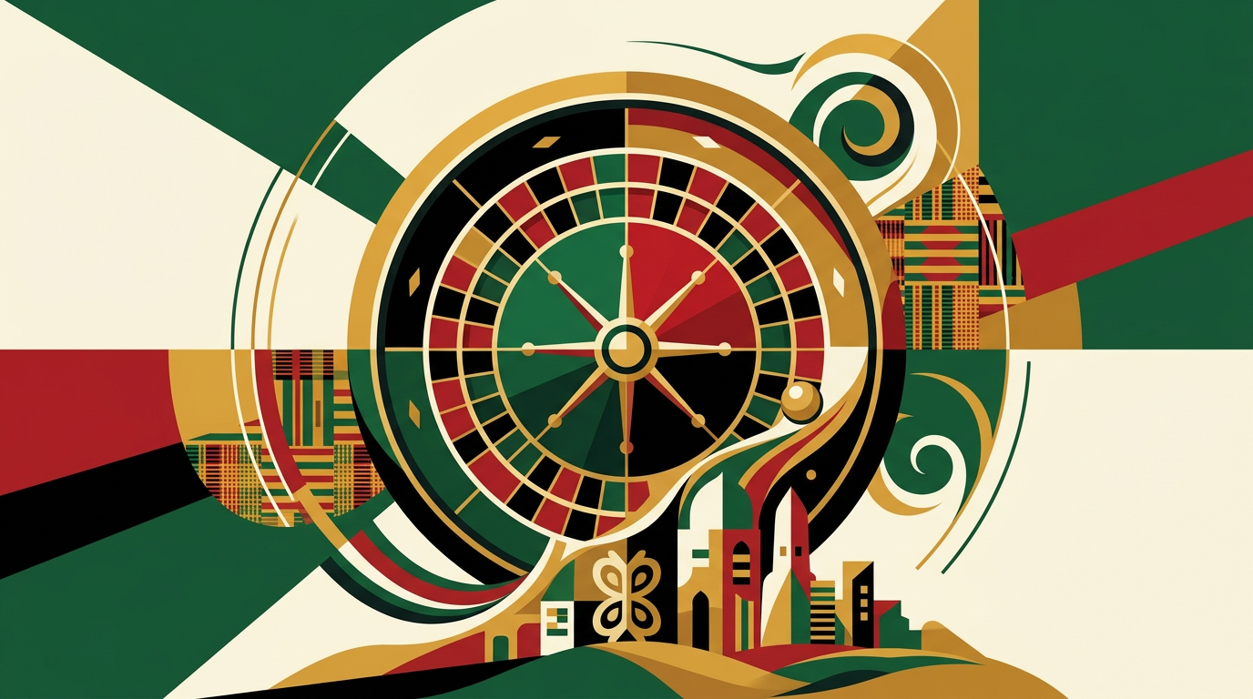Realistic roulette wheel and ball on a casino table for an adult informational guide in Ghana