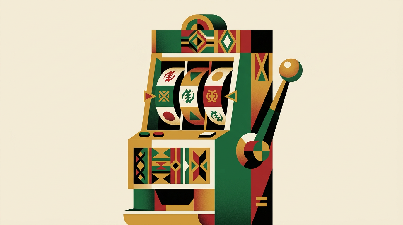 Smartphone and laptop showing generic online slot reel screens in an editorial illustration for a Ghana online slots guide