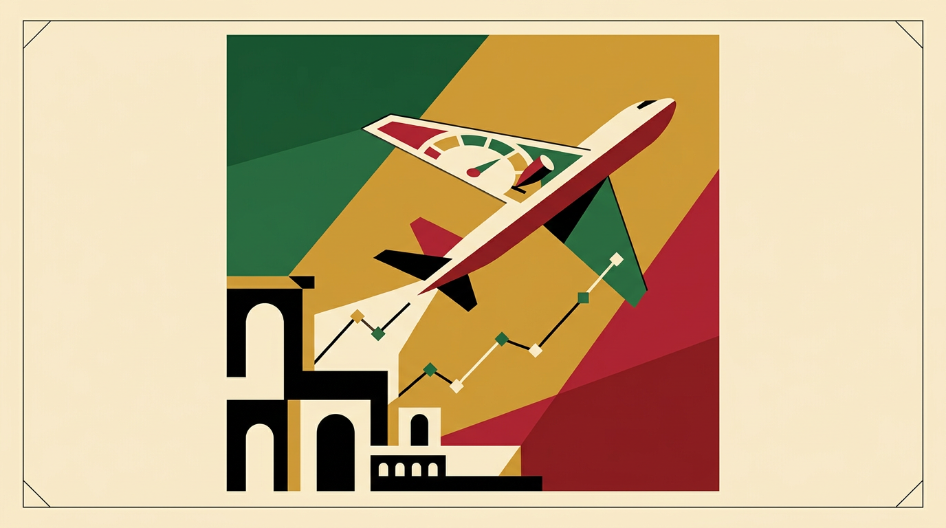 Editorial illustration of an Aviator-style game interface with a rising multiplier for an adult Ghana guide